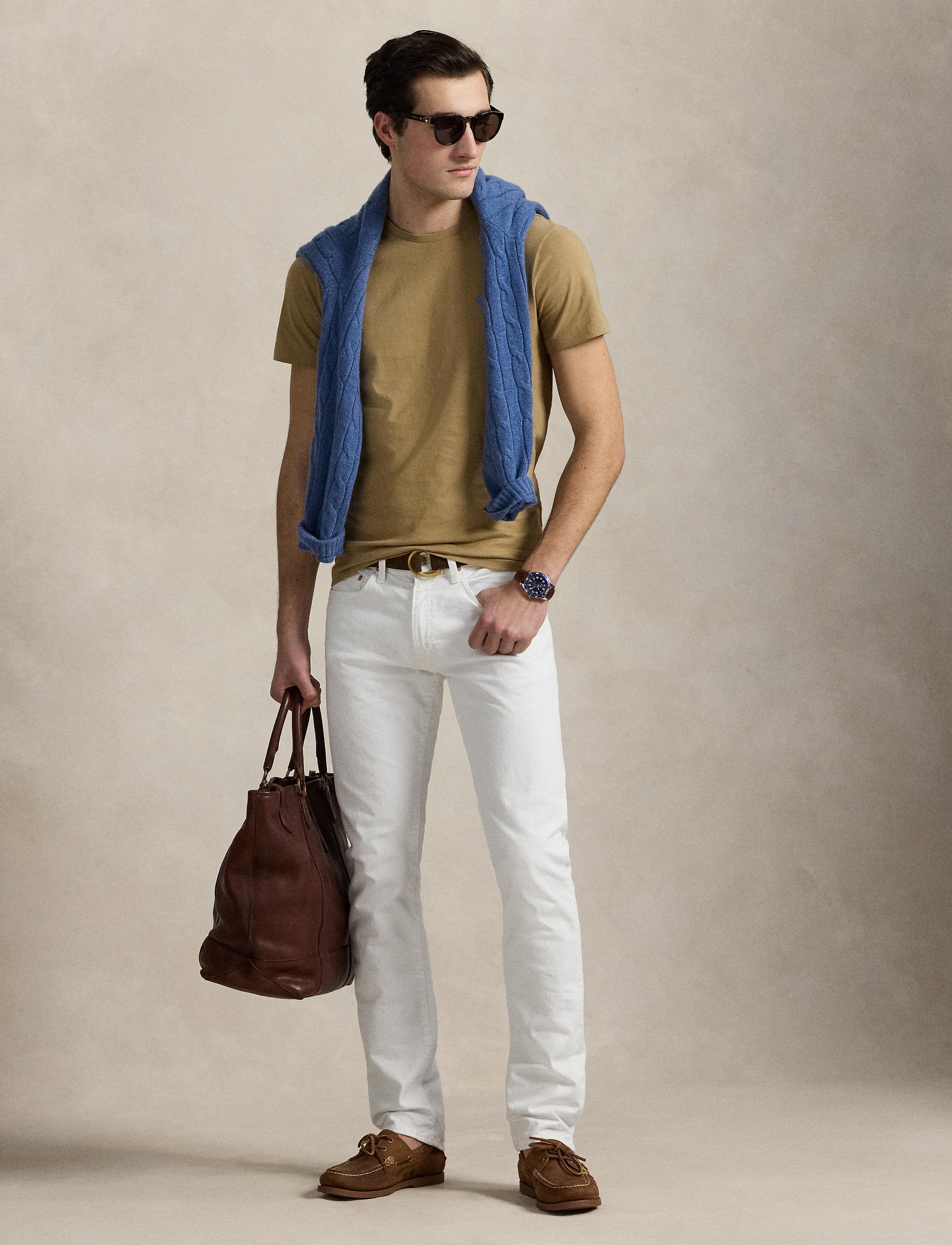 T-shirt col rond jersey Custom Slim Fit - Coastal Beige