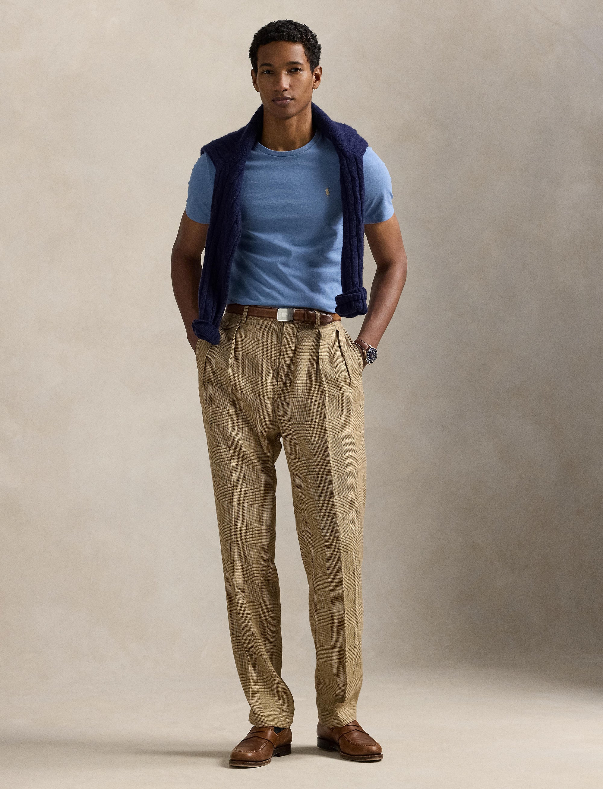 T-shirt col rond jersey Custom Slim Fit - Channel Blue