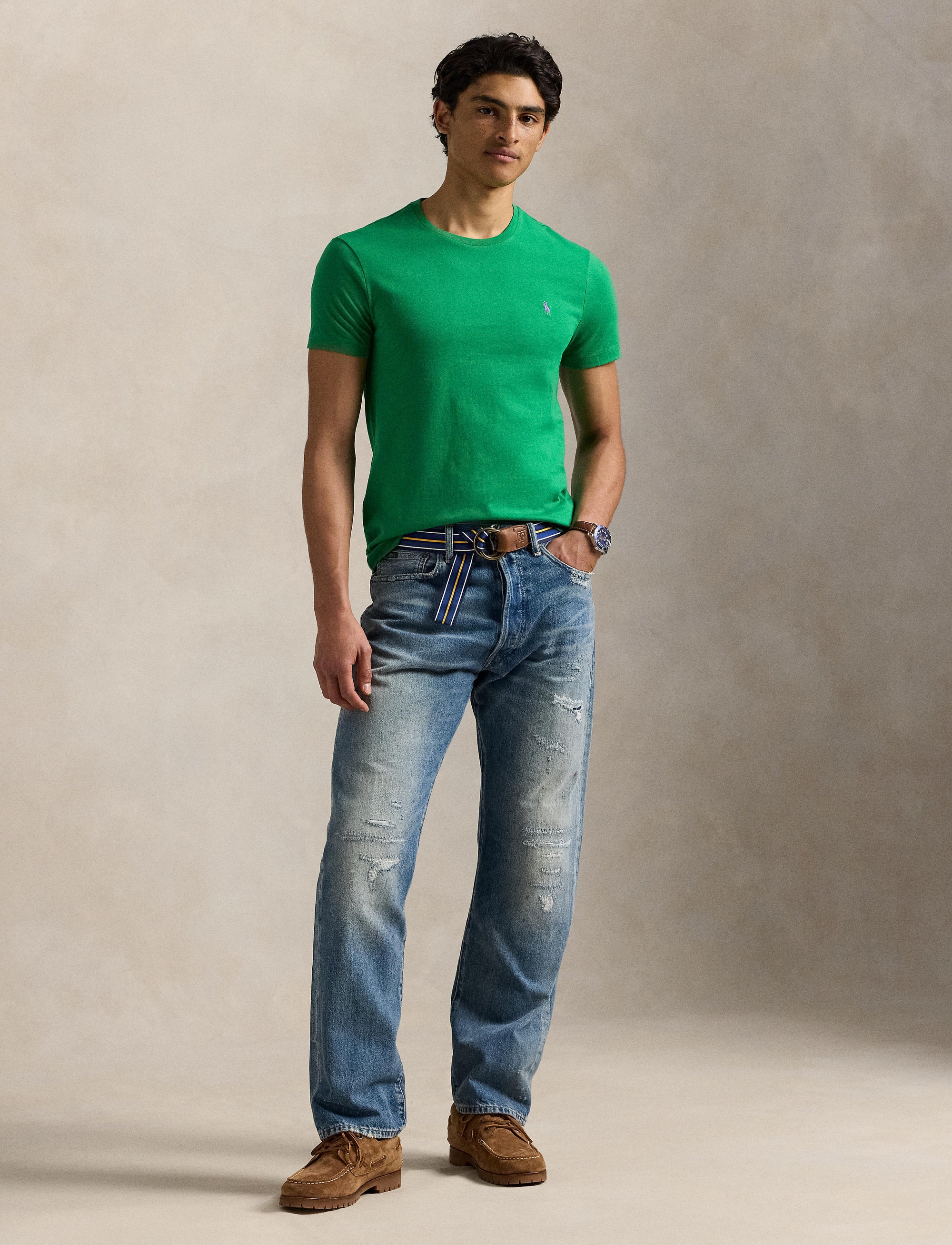 T-shirt col rond jersey Custom Slim Fit - Cruise Green