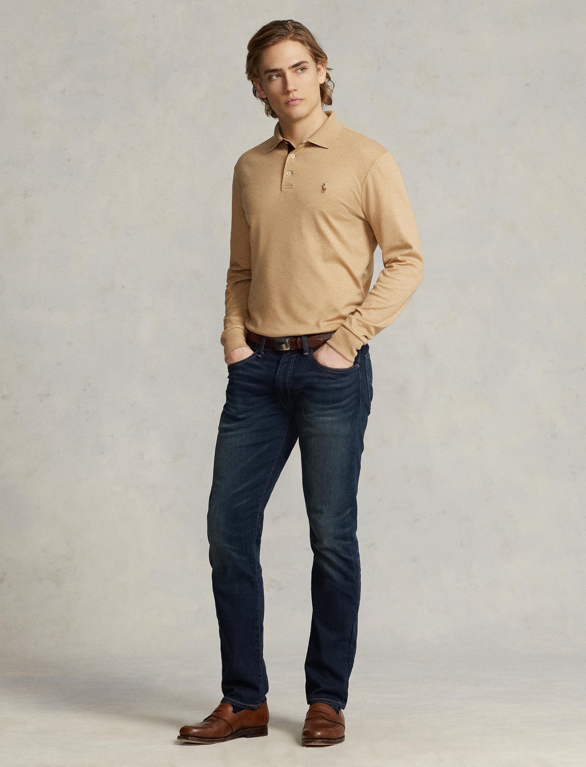 Polo ajusté en coton doux - Classic Camel Heather