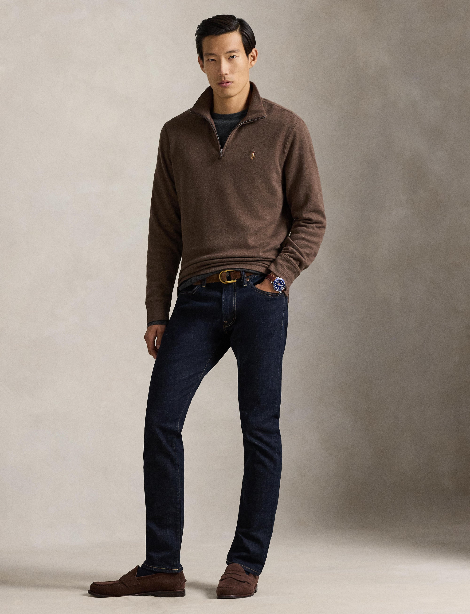 Pull demi-zippé côtelé Estate - Nutmeg Brown Heather