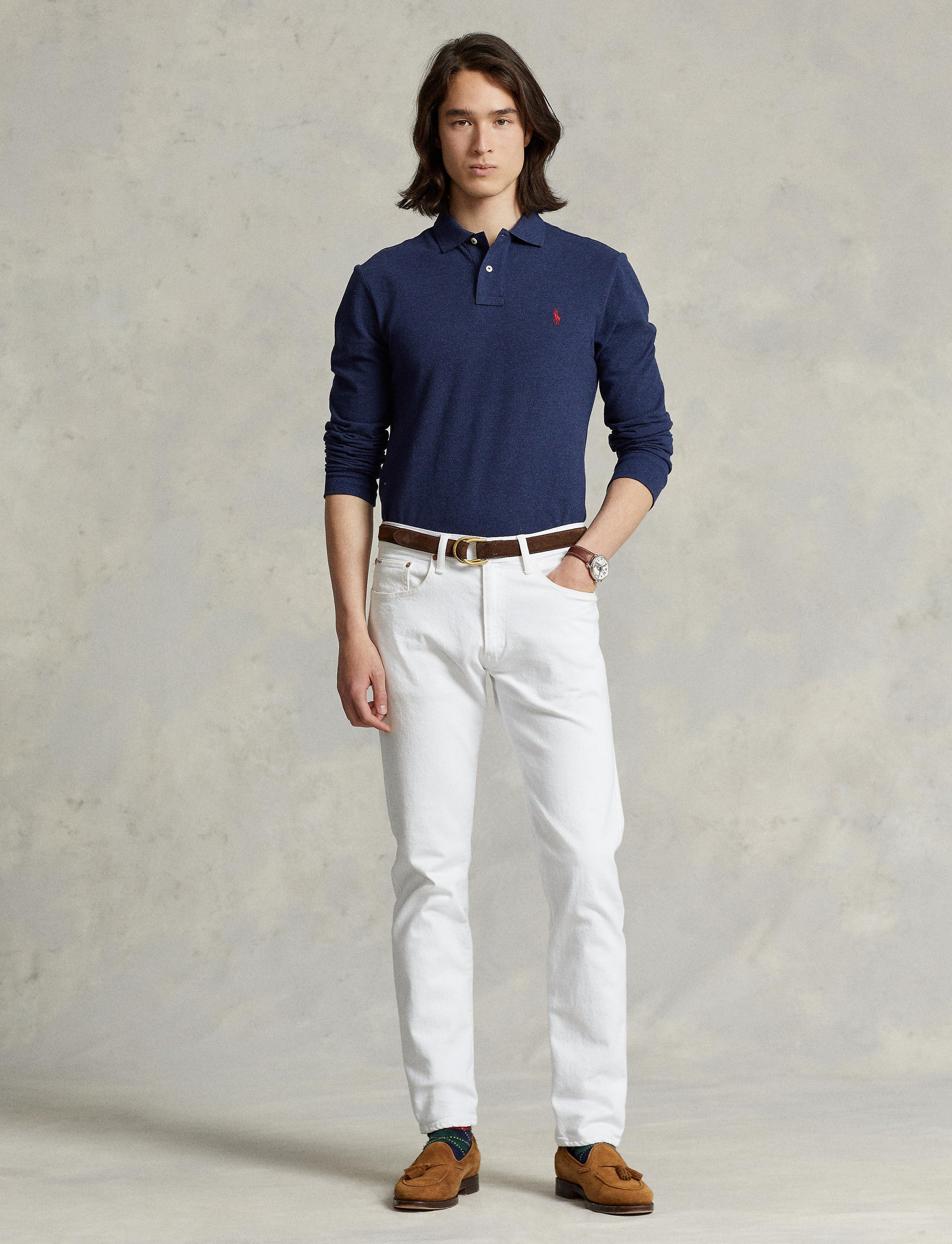 Polo cintré à manches longues piqué - Spring Navy Heather