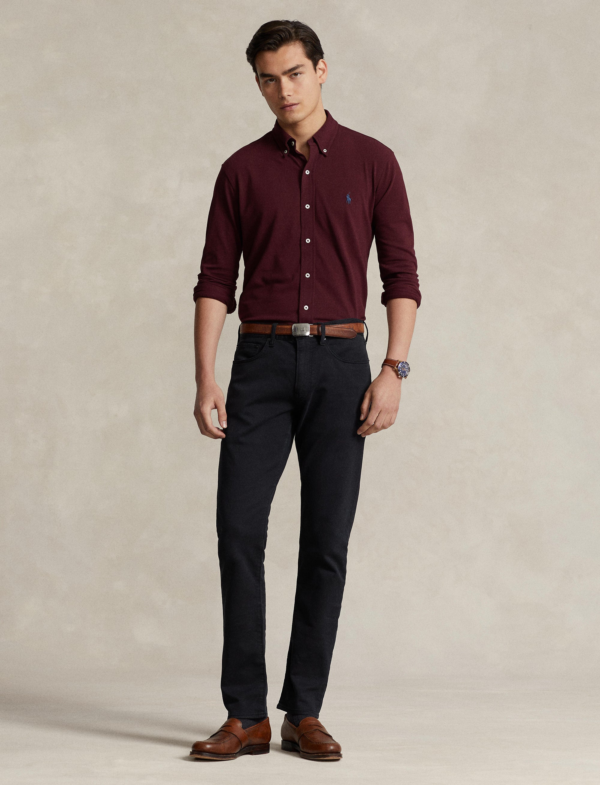 Ultra-lightweight piqué fitted shirt - Harvard Wine