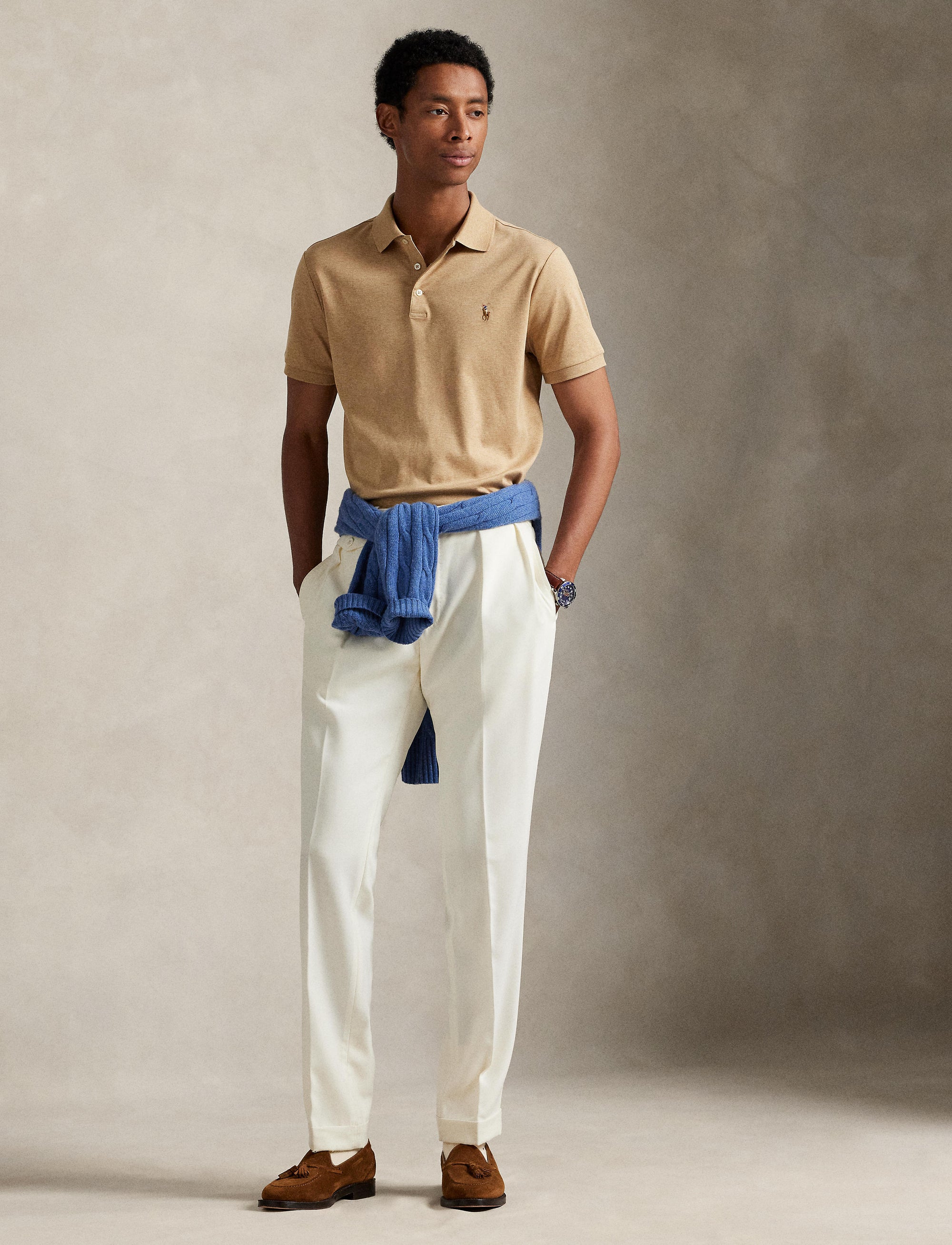 Polo en coton doux coupe ajustée - Classic Camel Heather