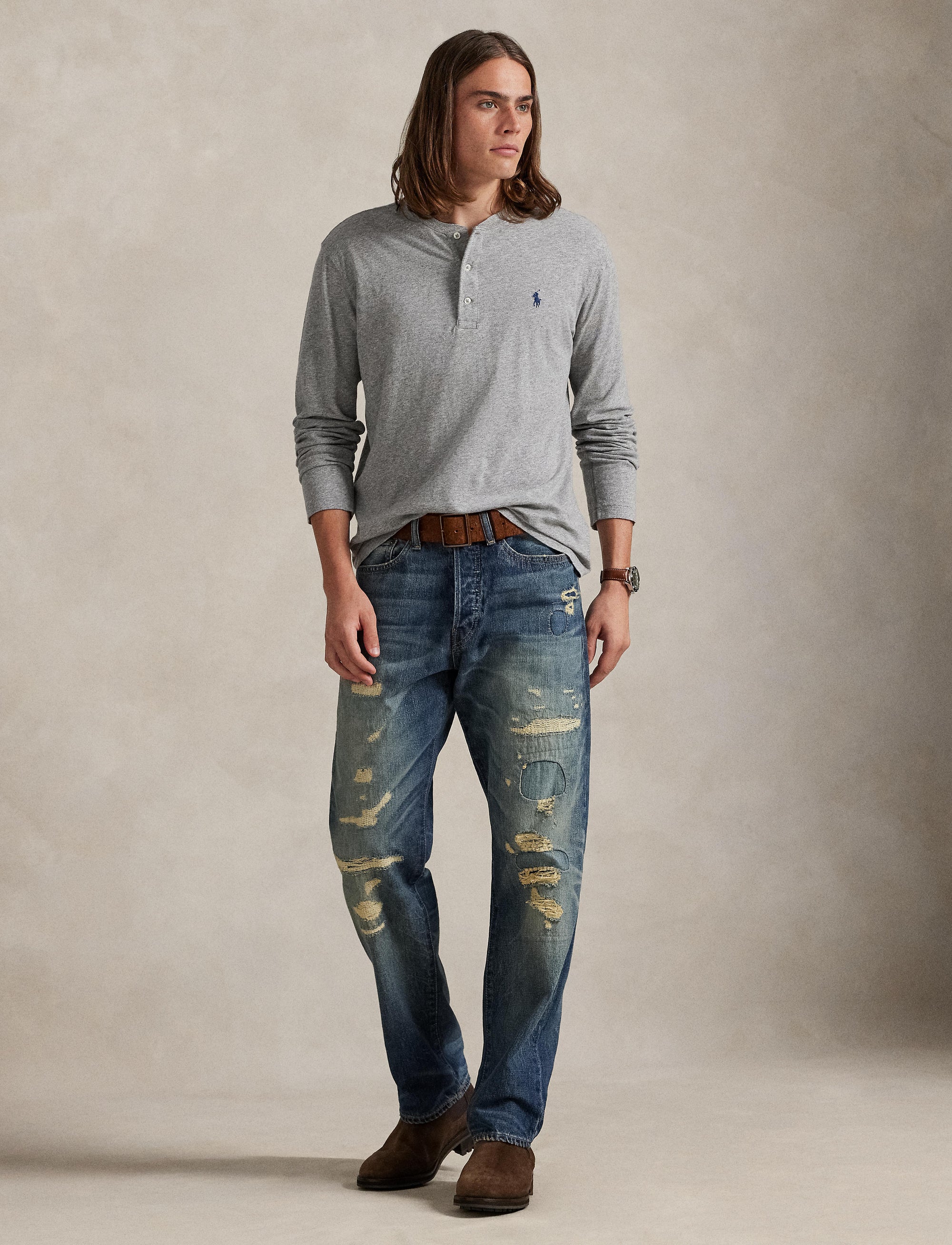 Top col tunisien en jersey flammé - Dark Vintage Heather