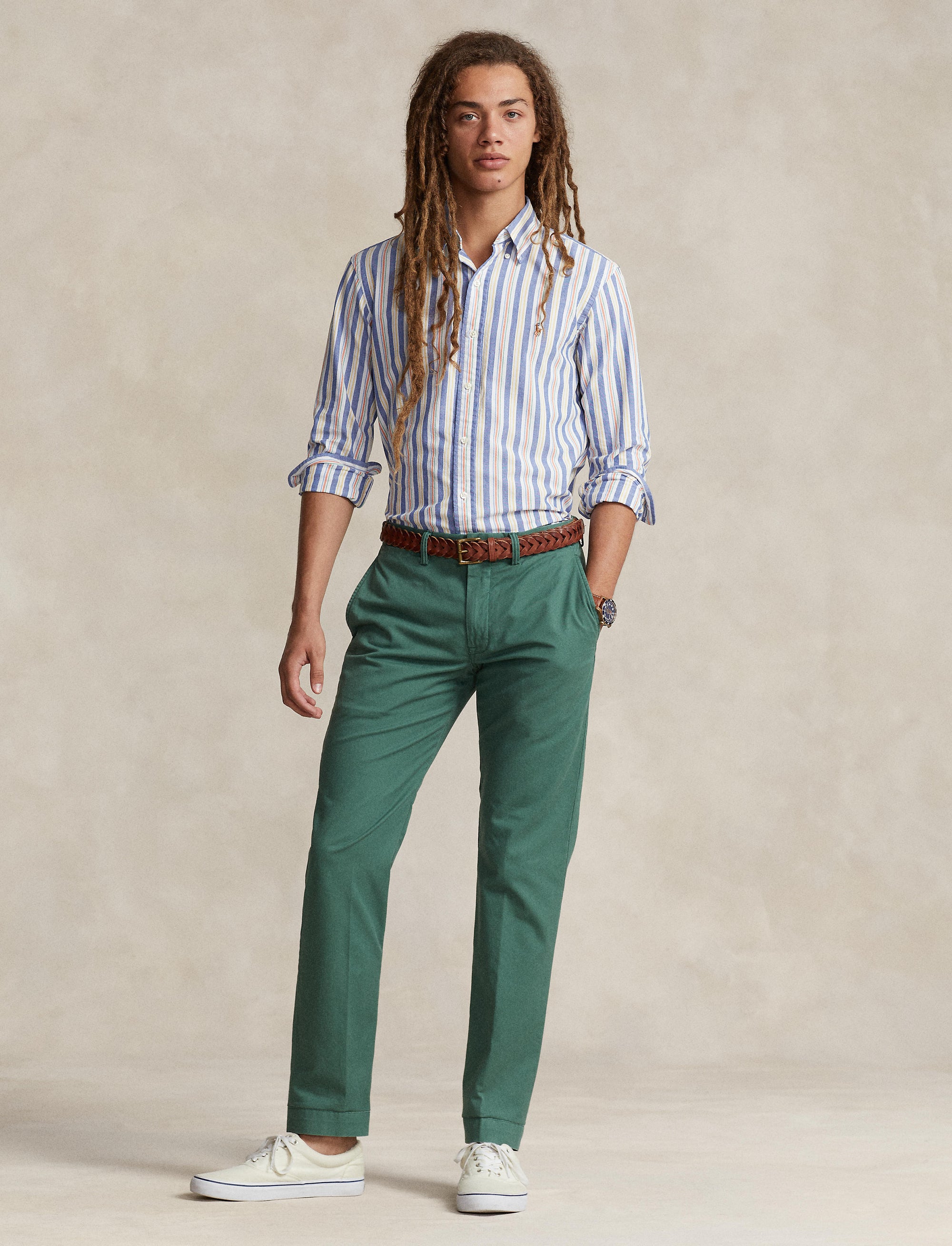 Chemise Oxford cintrée à rayures - Blue, White & Multicolore
