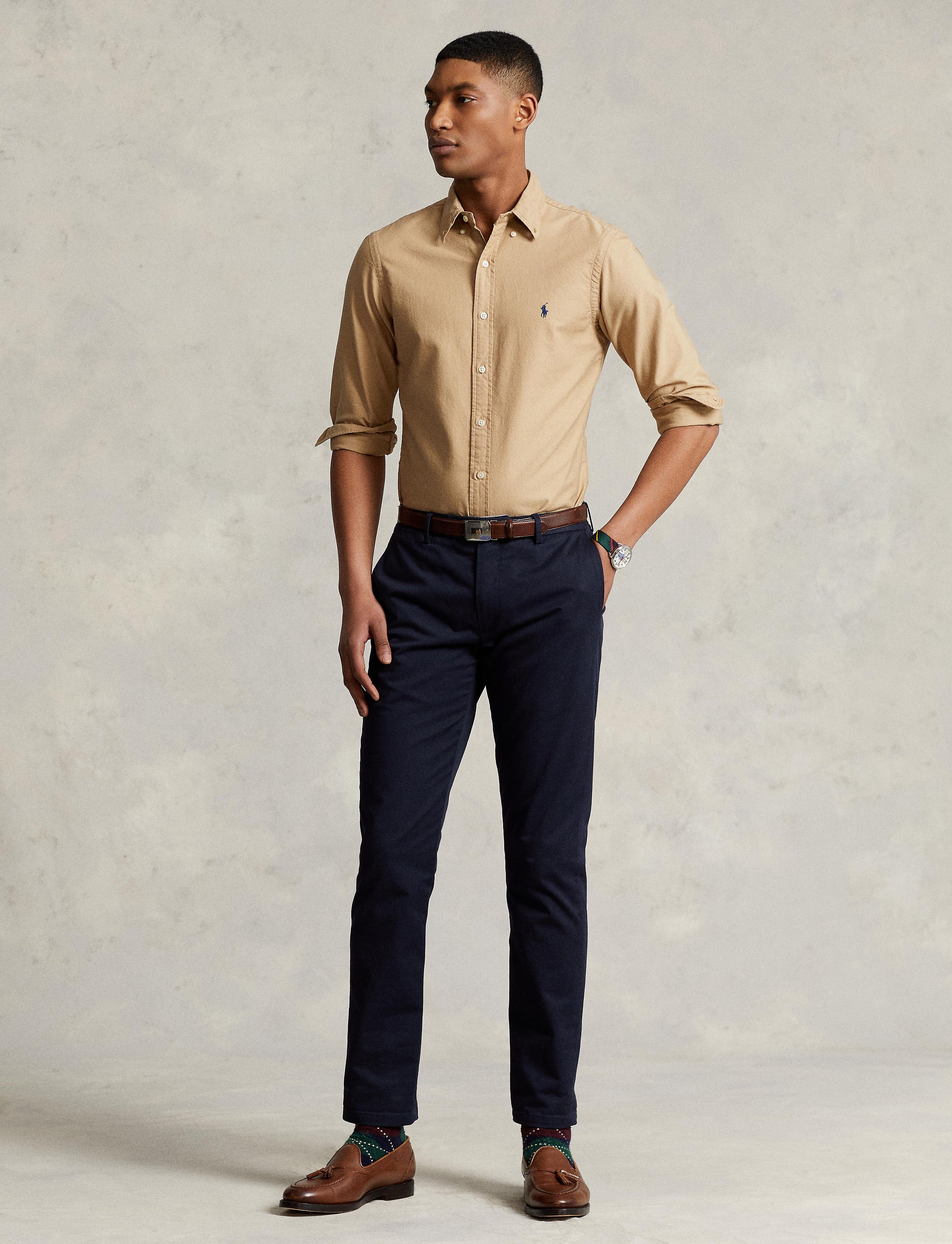 Chemise Oxford ajustée teinte en pièce - Surrey Tan