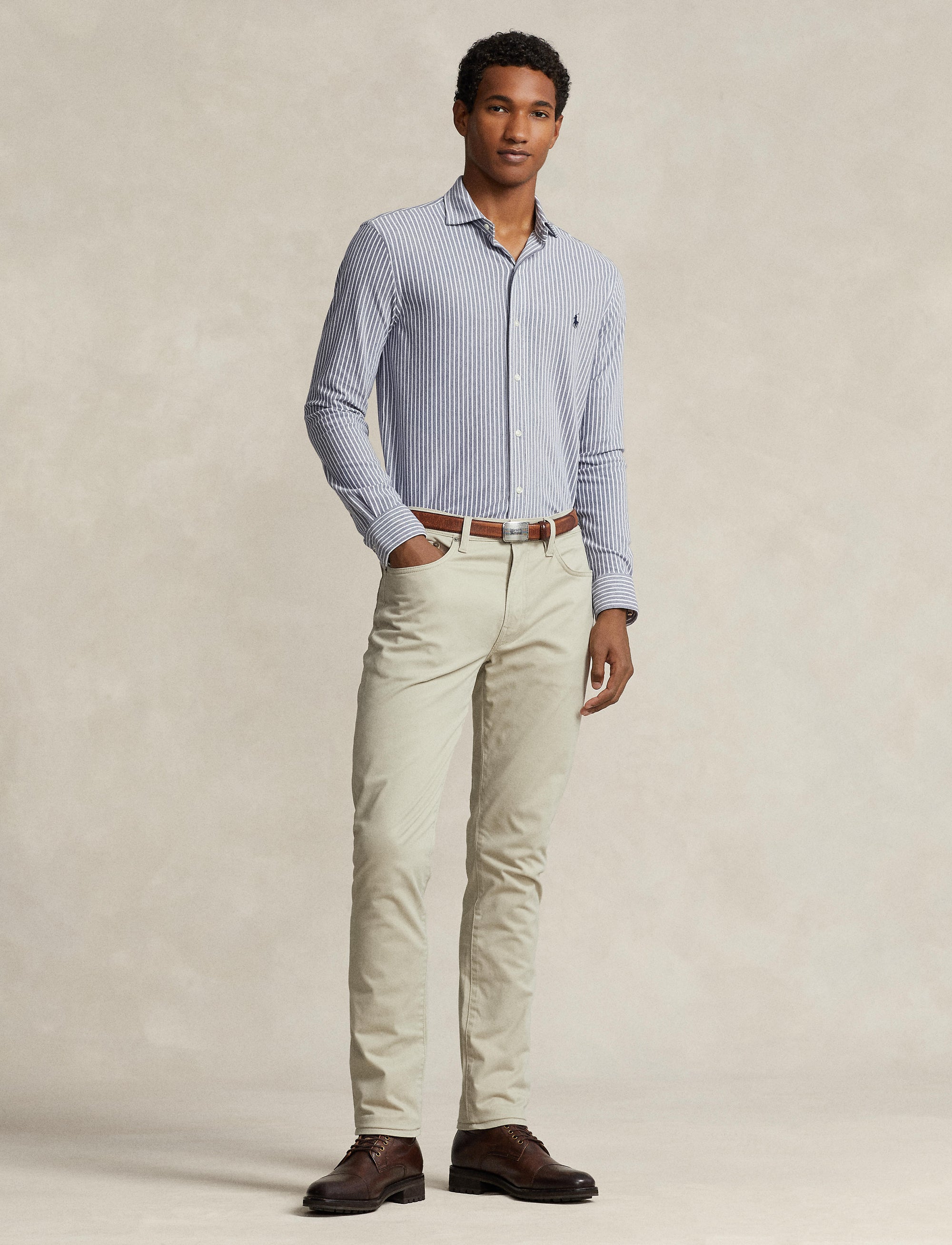 Chemise Oxford rayée coupe ajustée - Newport Navy & White