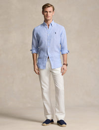 Chemise rayée Custom Fit en lin - Blue & White