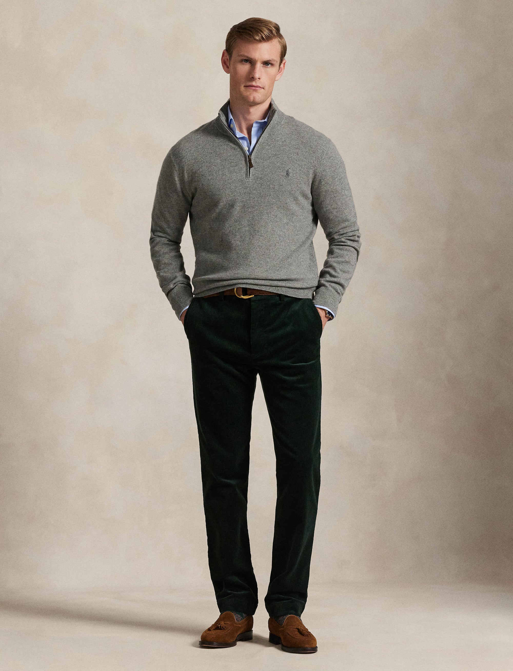 Pull demi-zippé en laine - Fawn Grey Heather