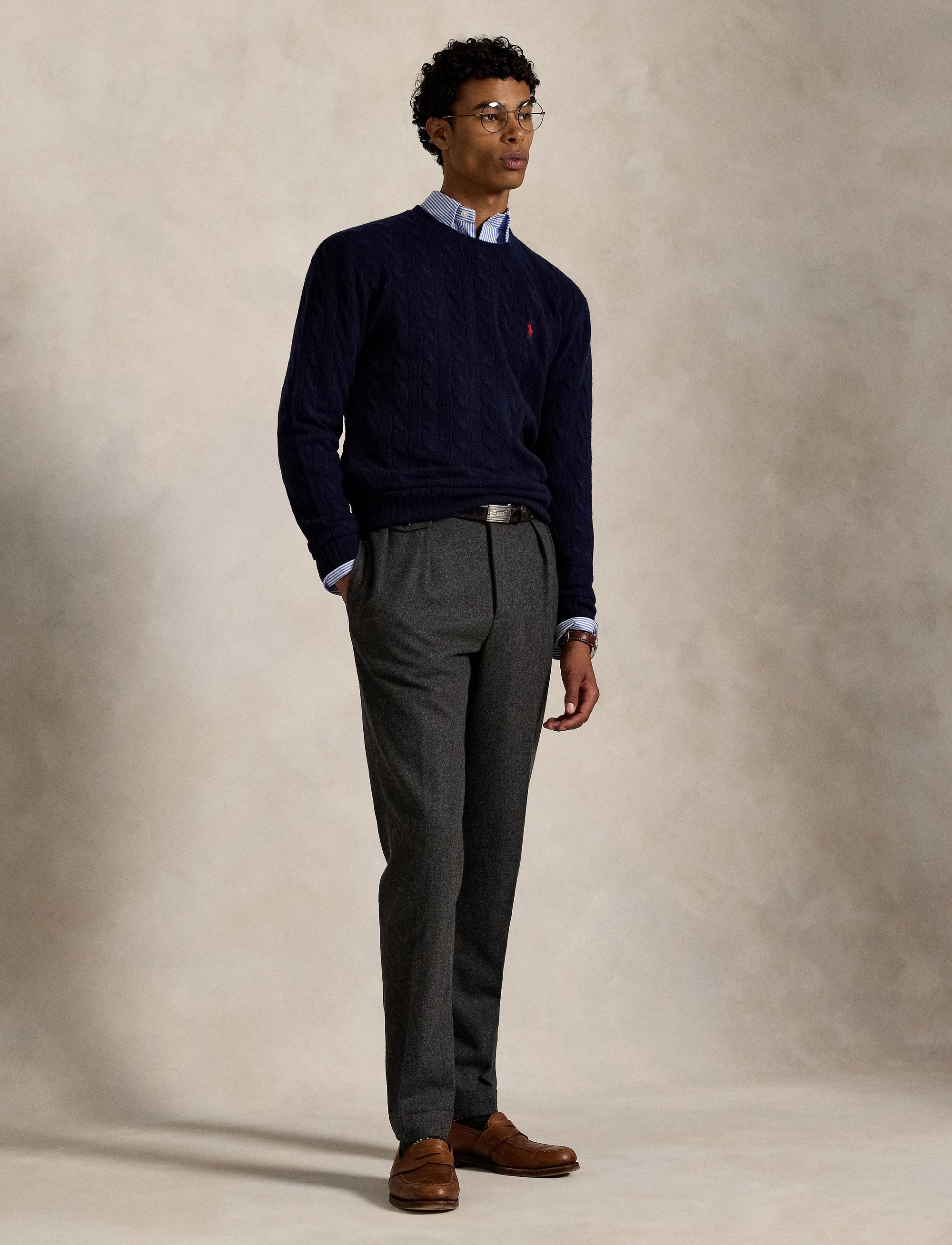 Pull à torsades en laine - Hunter Navy