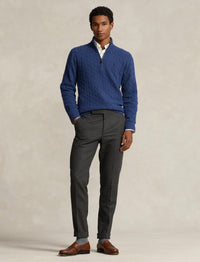 Pull torsadé demi-zippé en laine - Rustic Navy Heather