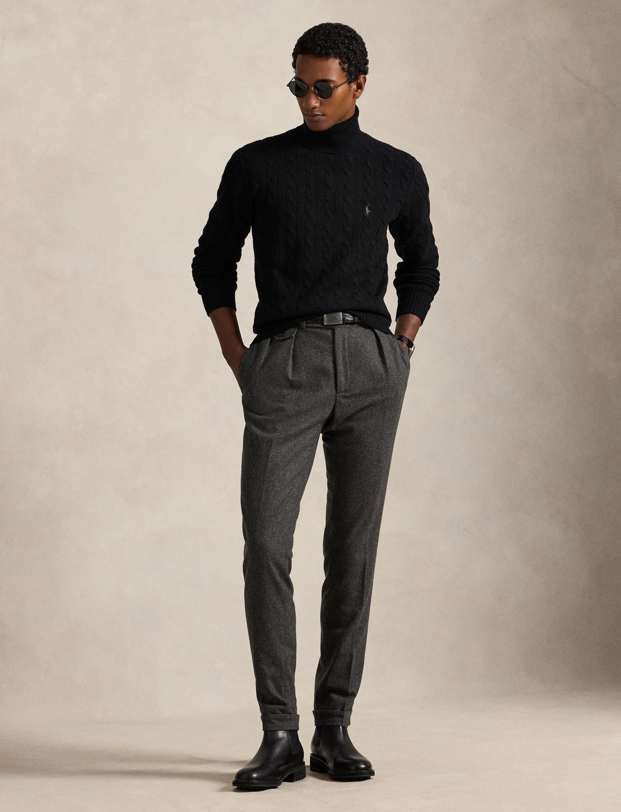 Pull col roulé torsadé en laine - Polo Black
