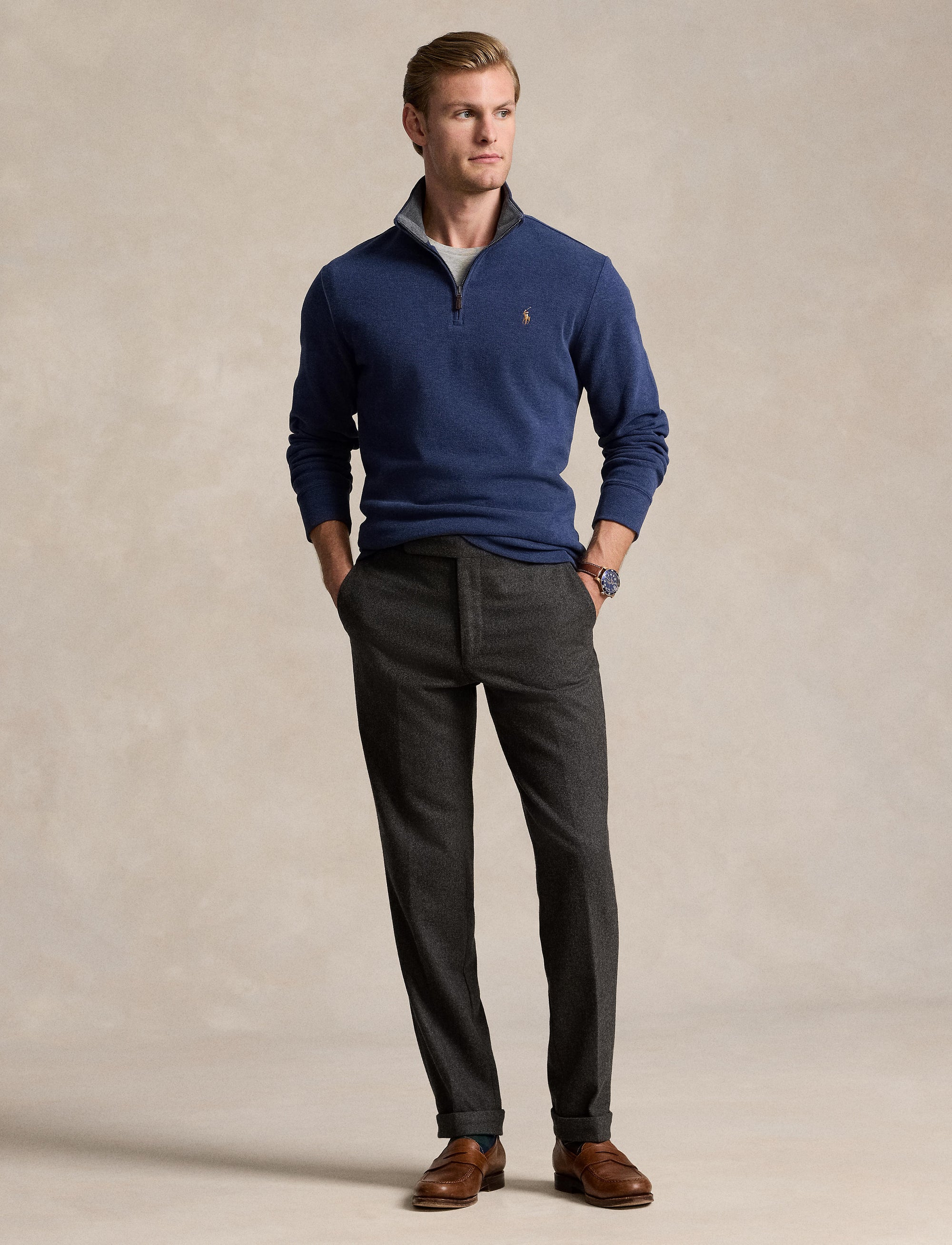 Pull demi-zippé côtelé Estate - Spring Navy Heather & Barclay Heather Int