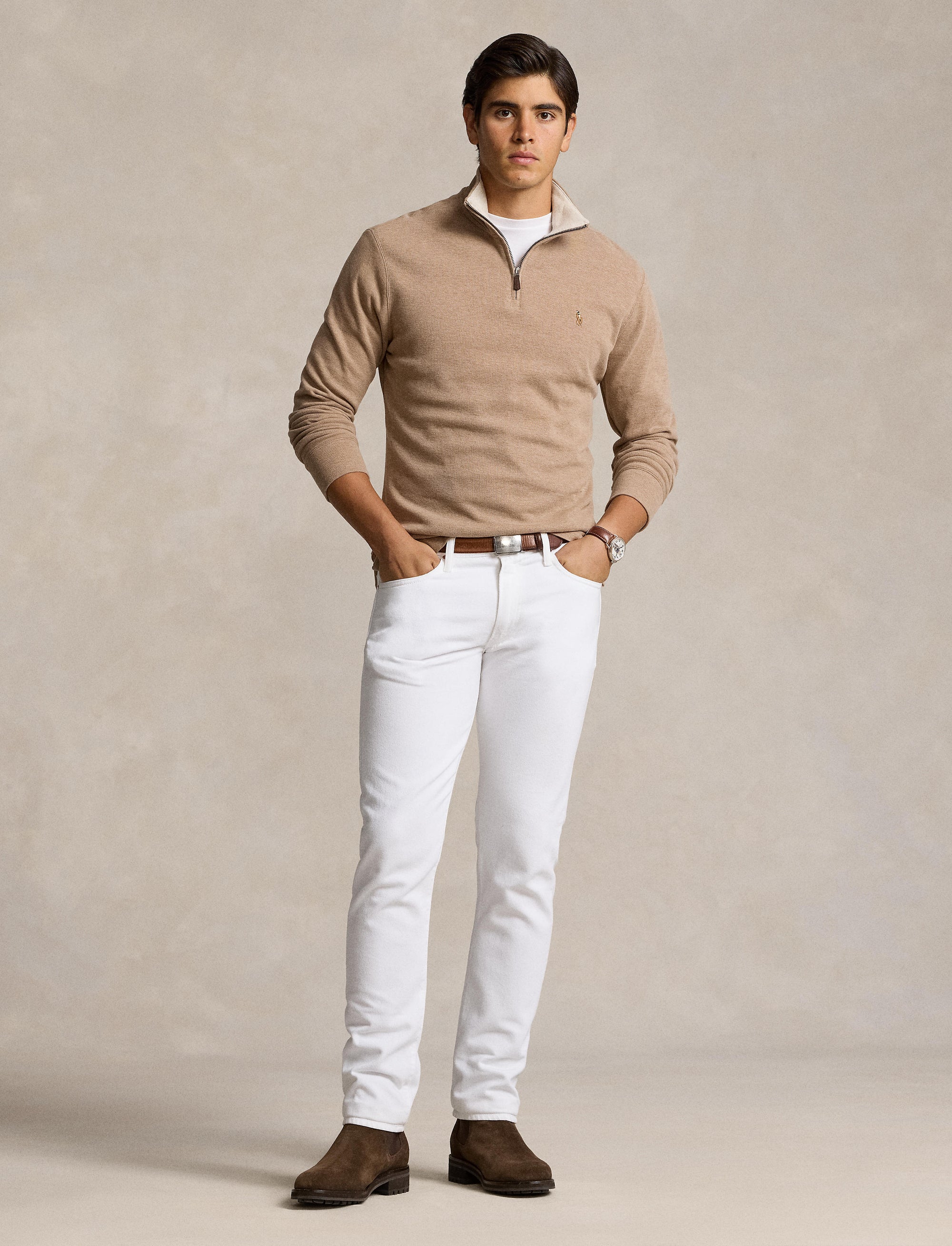 Pull demi-zippé côtelé Estate - Grey Cloud Heather & Ex Dune Int