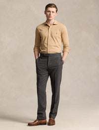 Chemise à col évasé en jersey  - Classic Camel Hthr