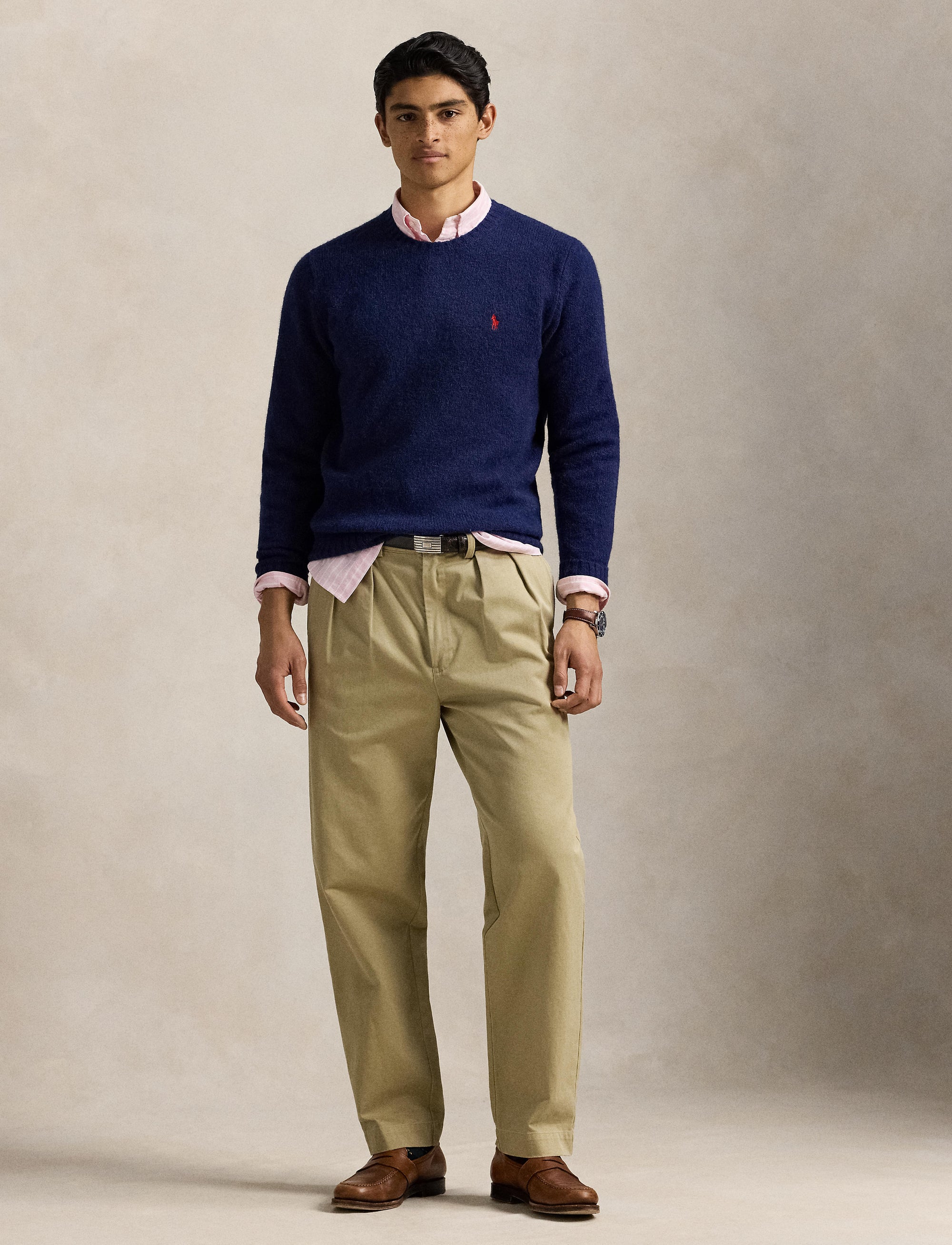 Pull col rond texturé en laine - Bright Navy