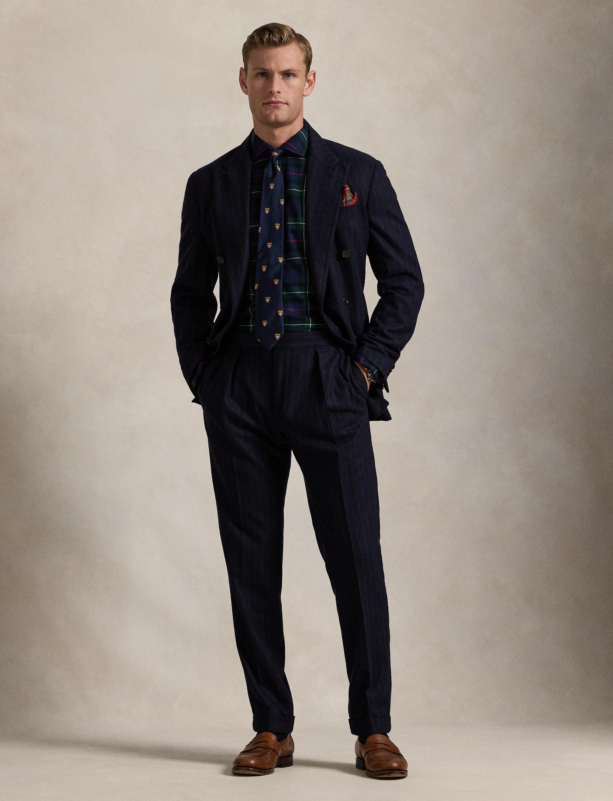 Chemise écossaise ajustée en sergé - Evergreen & Red