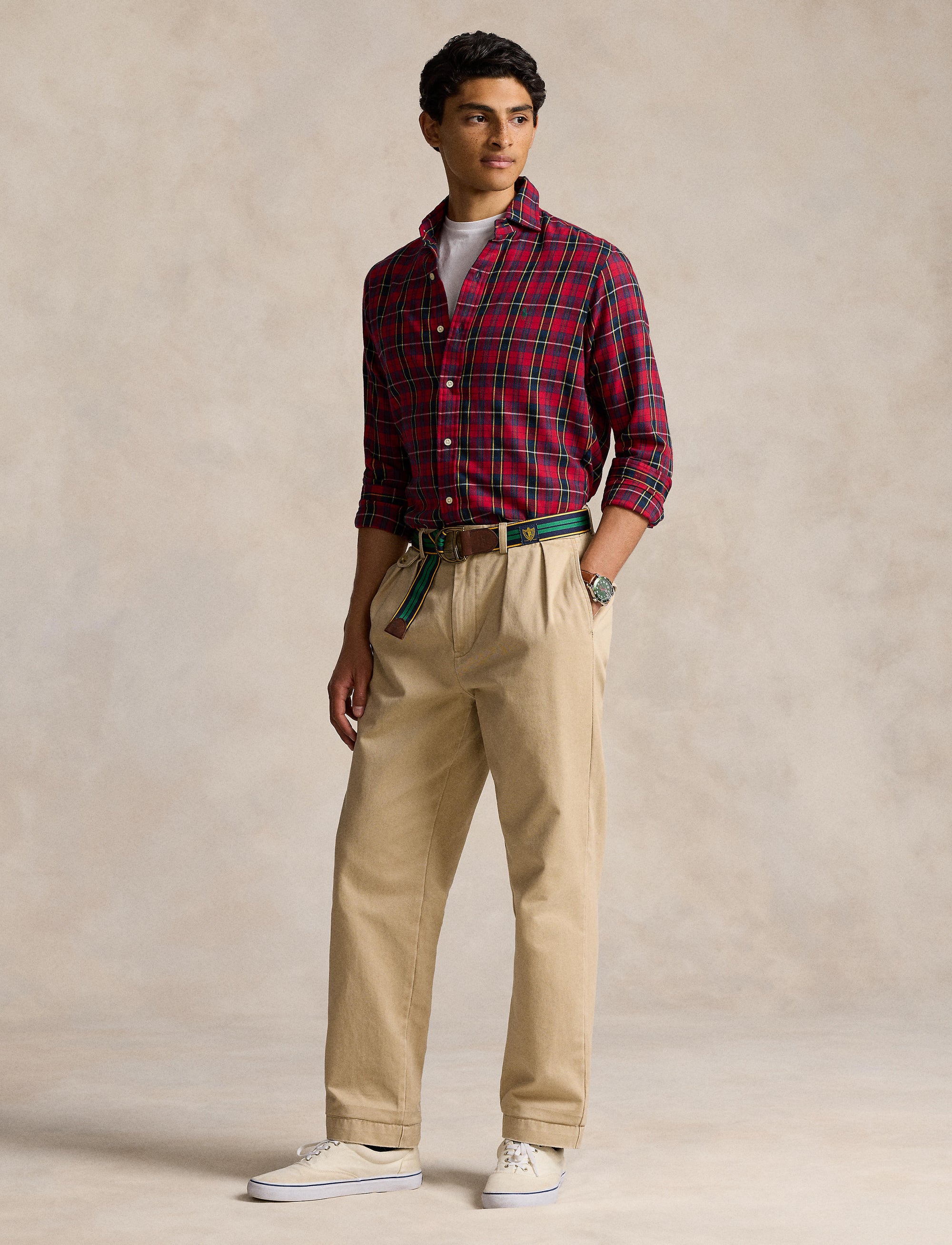 Chemise écossaise ajustée en sergé - Red, Navy & Multicolore
