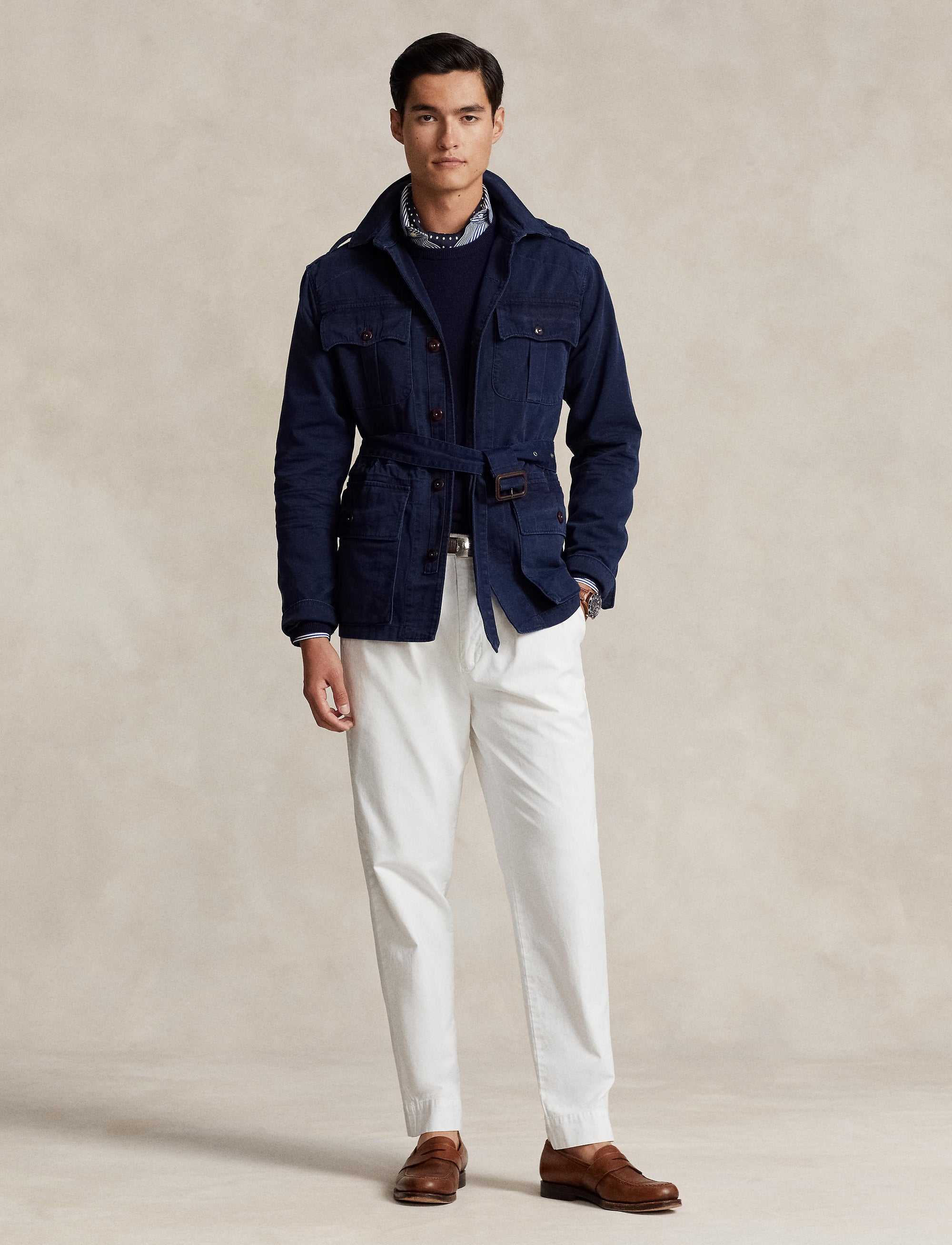 Belted twill utility jacket - Newport Navy