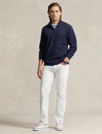 Pull demi-zippé à maille double en piqué - Aviator Navy
