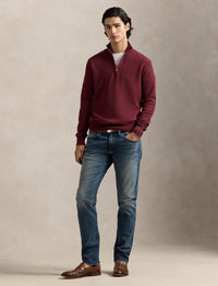 Pull demi-zippé en coton piqué - Red Wine