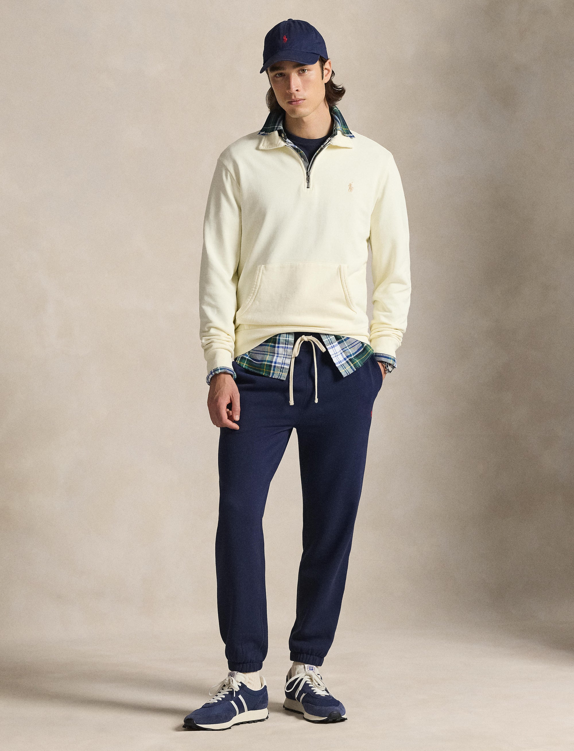 Sweat demi-zippé en coton bouclé - Clubhouse Cream