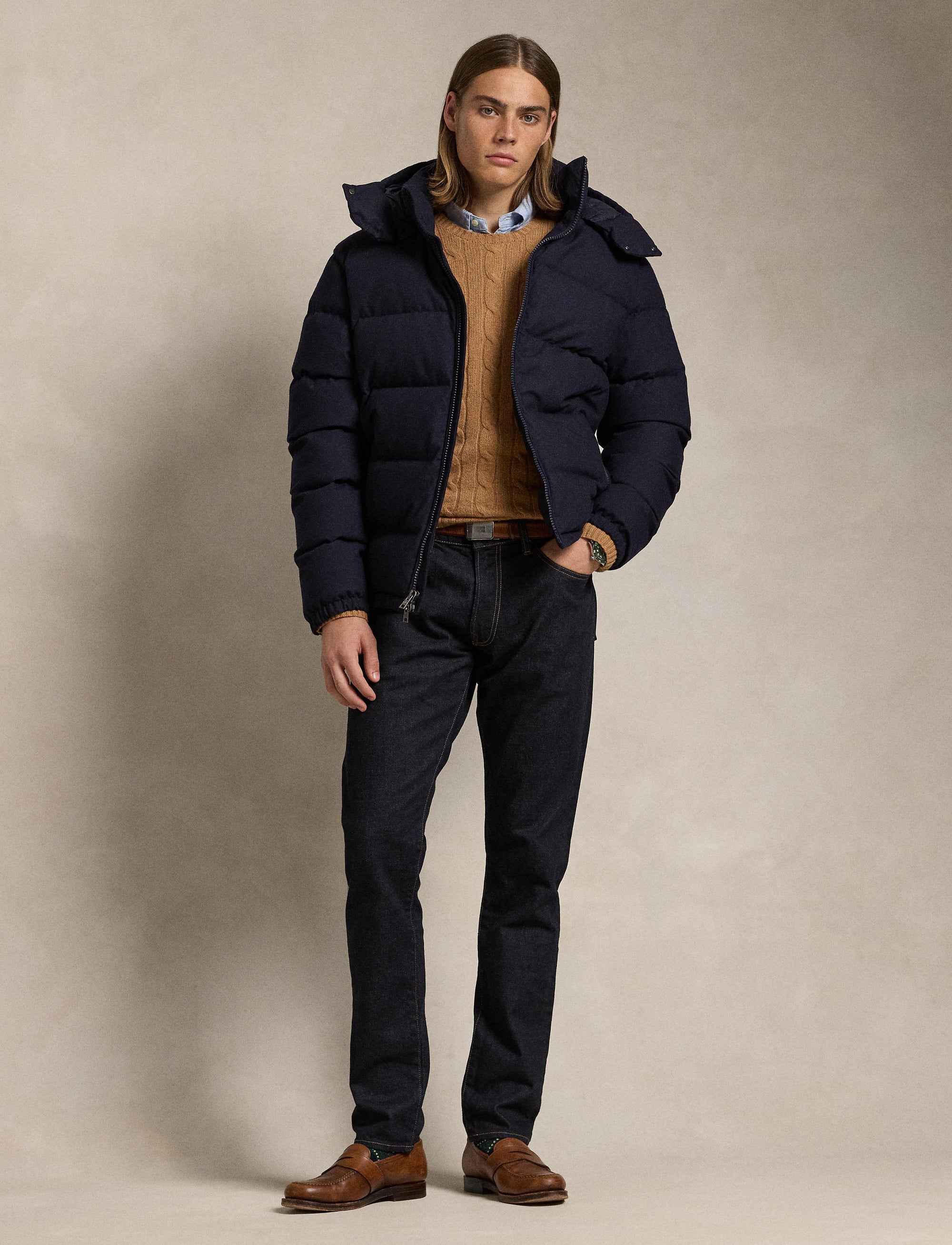 Decker down jacket in wool - Navy Collection