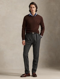 Pull col rond lavable Slim Fit en laine - Burnt Brown Melange