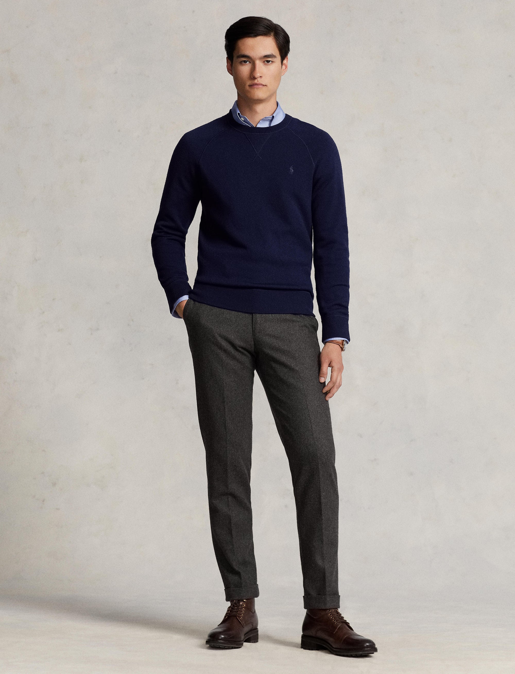 Pull Slim Fit en laine lavable - Hunter Navy