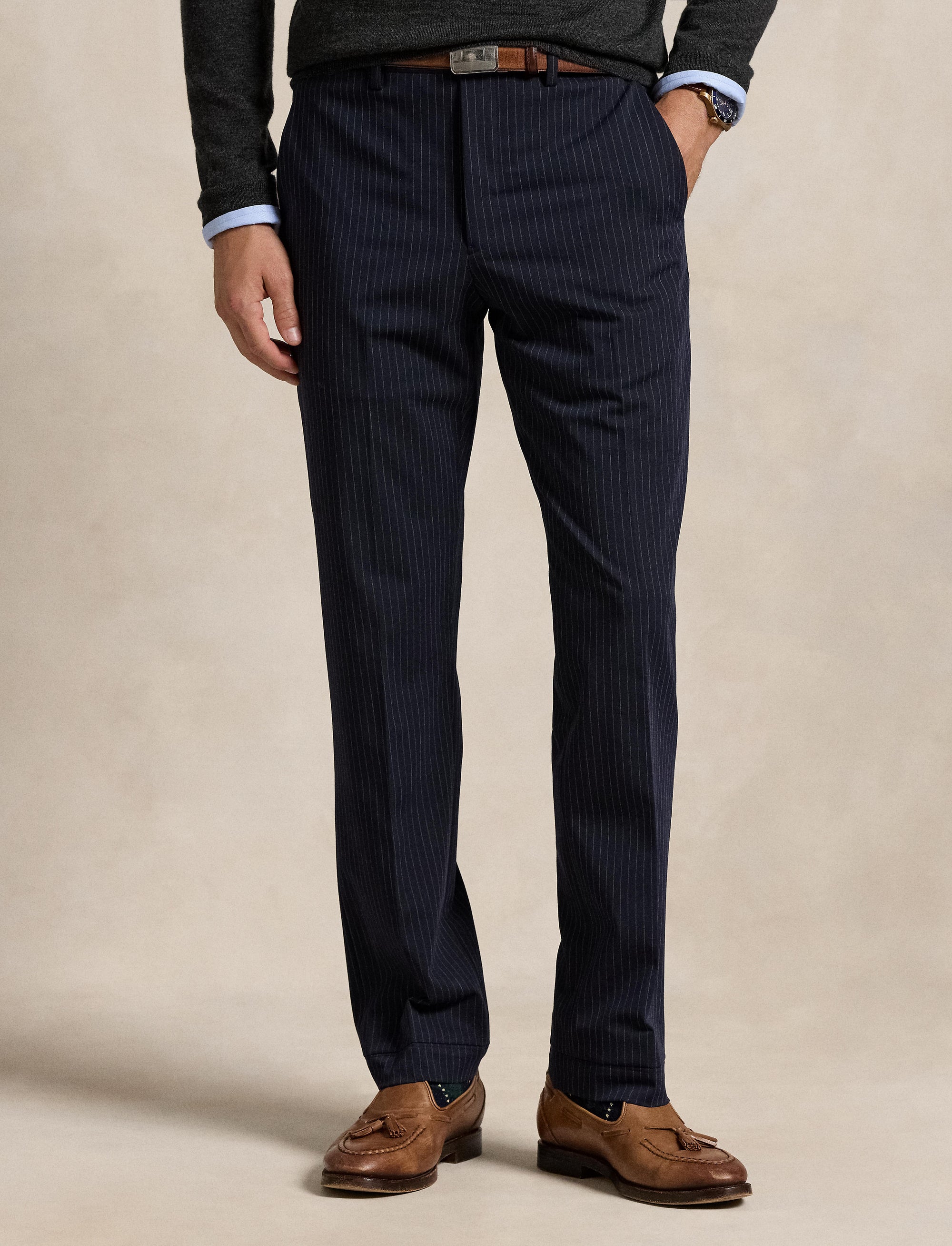 Pantalon performance en sergé stretch - Navy Pinstripe