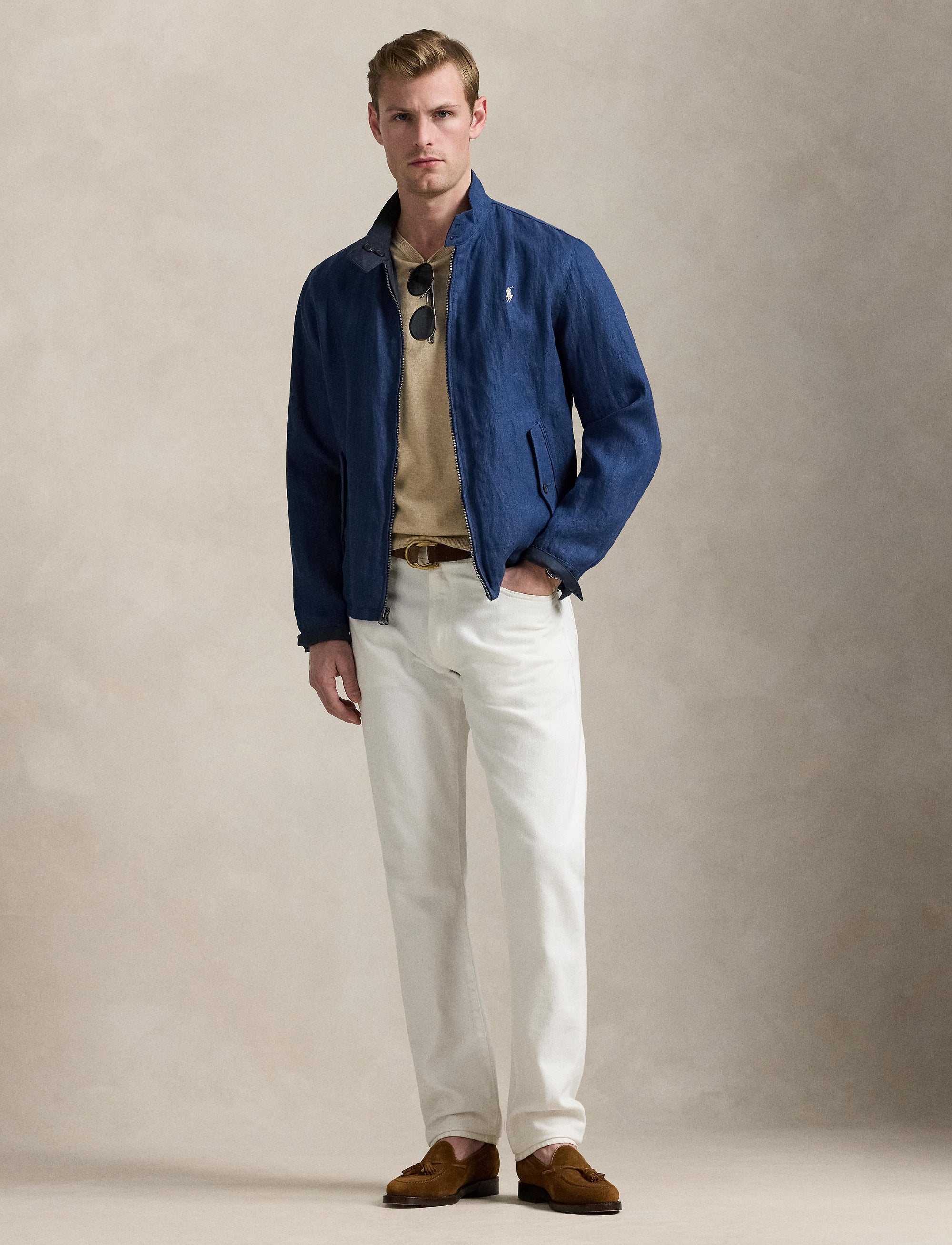 Bedford reversible jacket in linen blend - Rustic Navy & Collection Navy