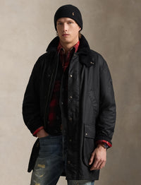 Emblematic three-quarter length waxed canvas coat - Polo Black