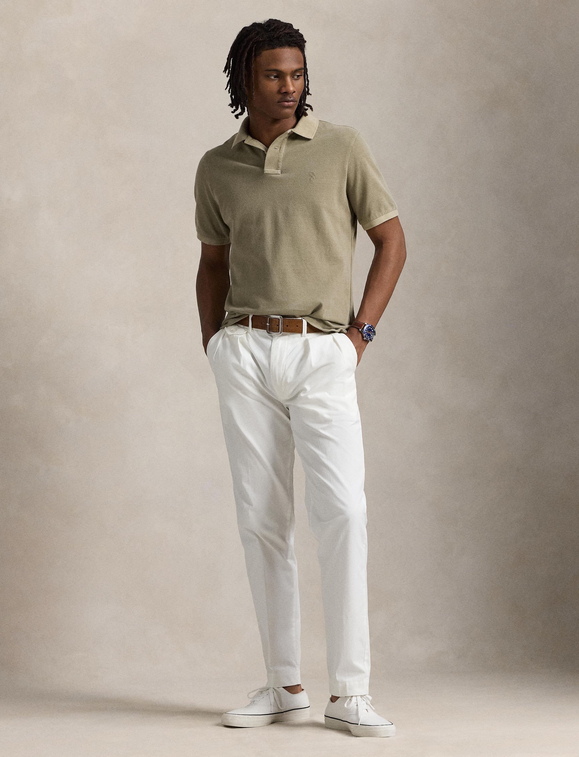 Polo Custom Slim Fit en piqué teint - Olive