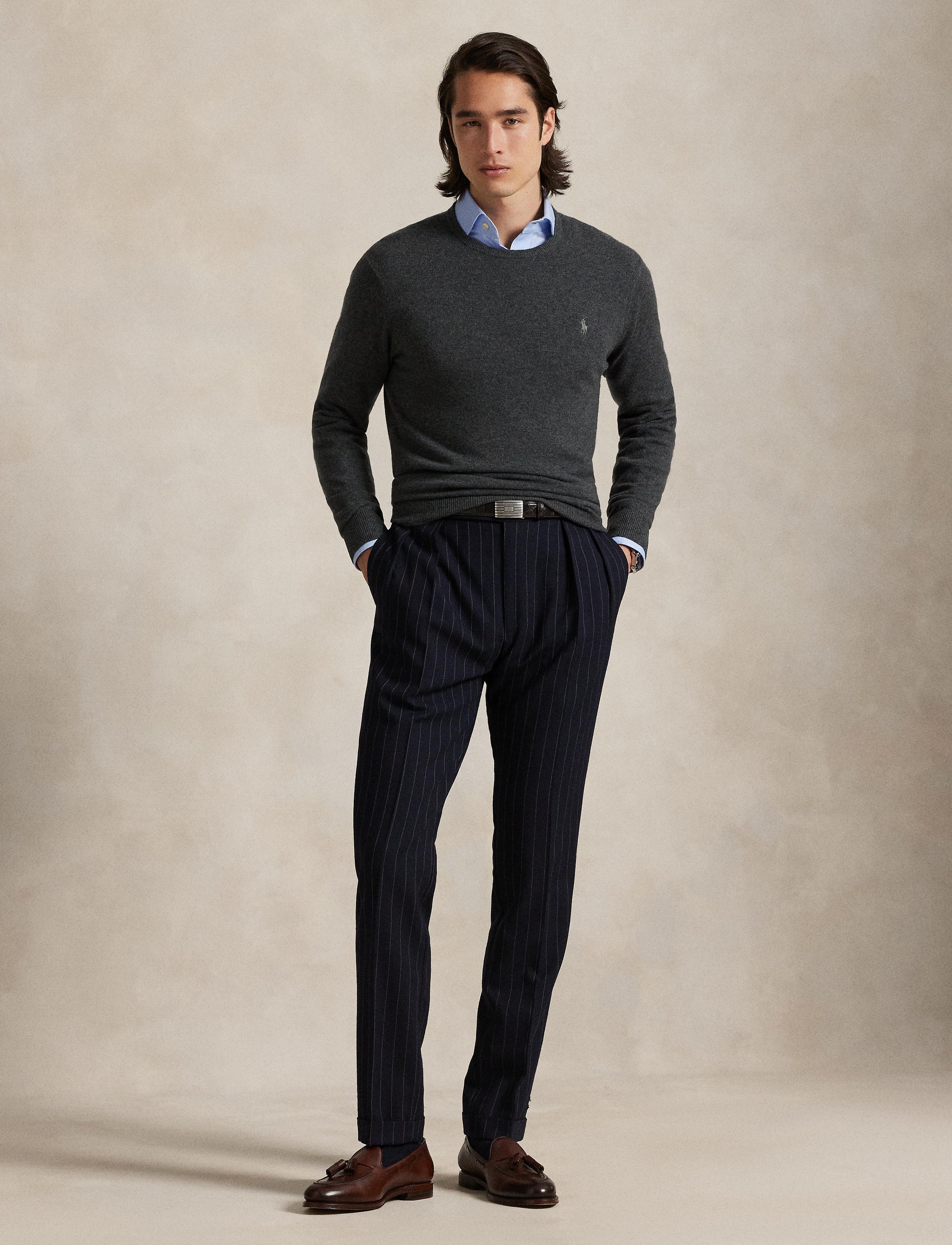 Pull col rond en laine  - Dark Charcoal Heather