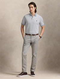 Polo en piqué rayé Custom Slim Fit - Earth Blue & White