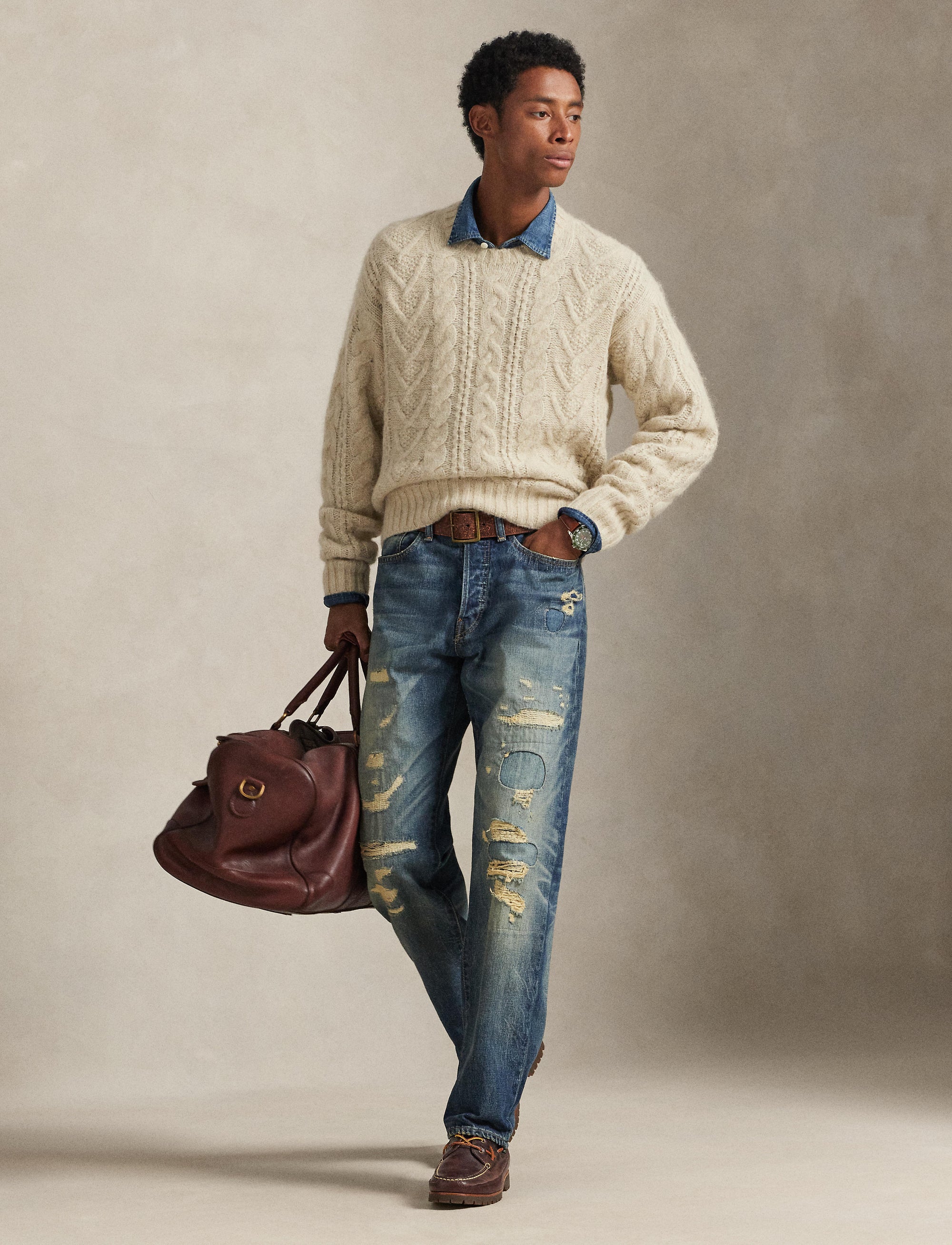 Pull en tricot d'Aran - Coconut Cream Heather
