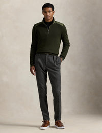 Pull demi-zippé en laine lavable - Olive Combo