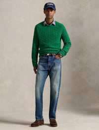 Pull torsadé à renforts en daim - Basil Green