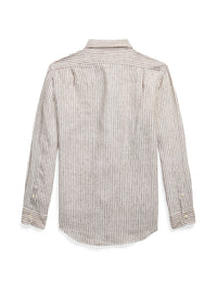 Chemise rayée Custom Fit en lin - Chocolate Mousse & White