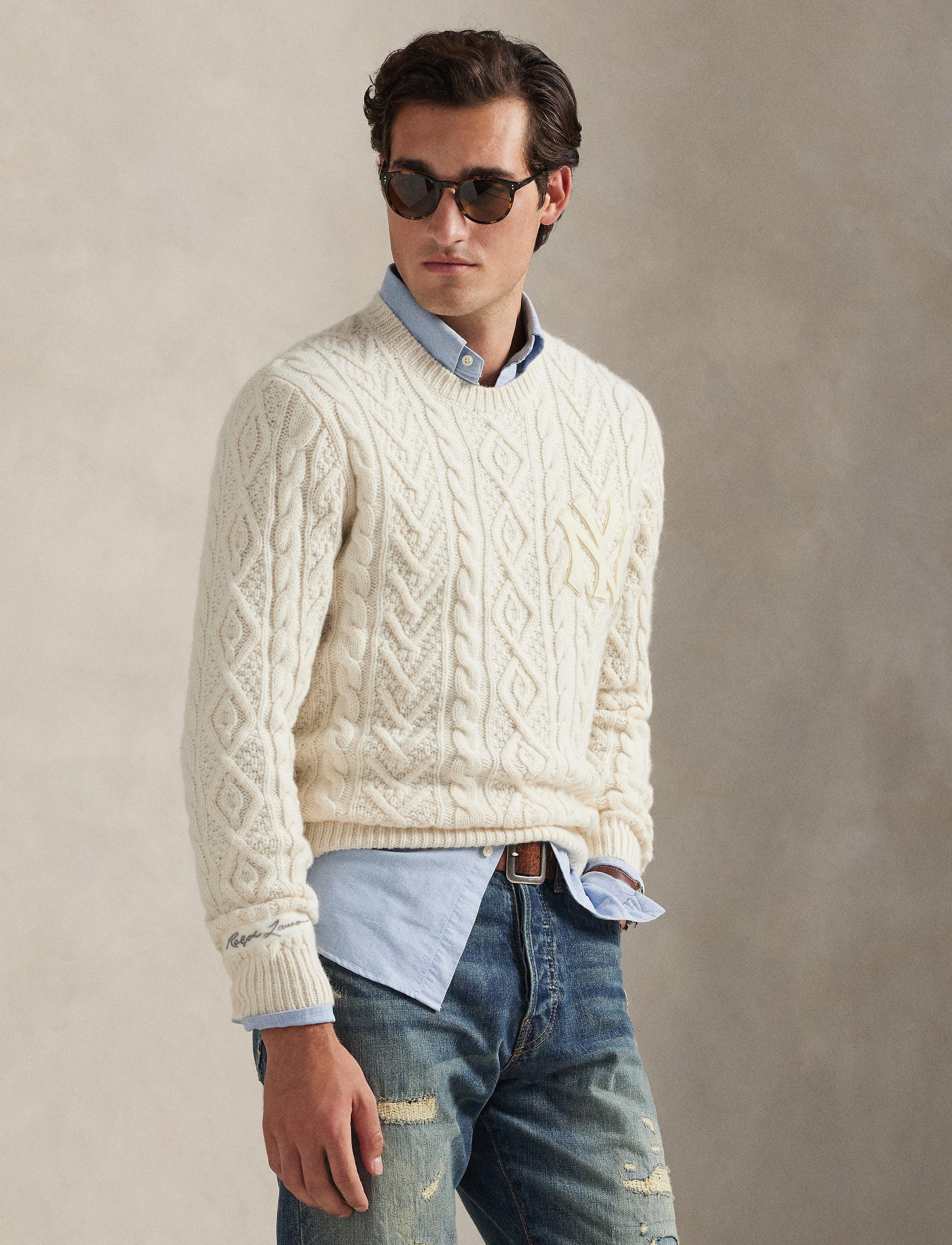 Pull Polo Ralph Lauren Yankees en laine - Cream Combo