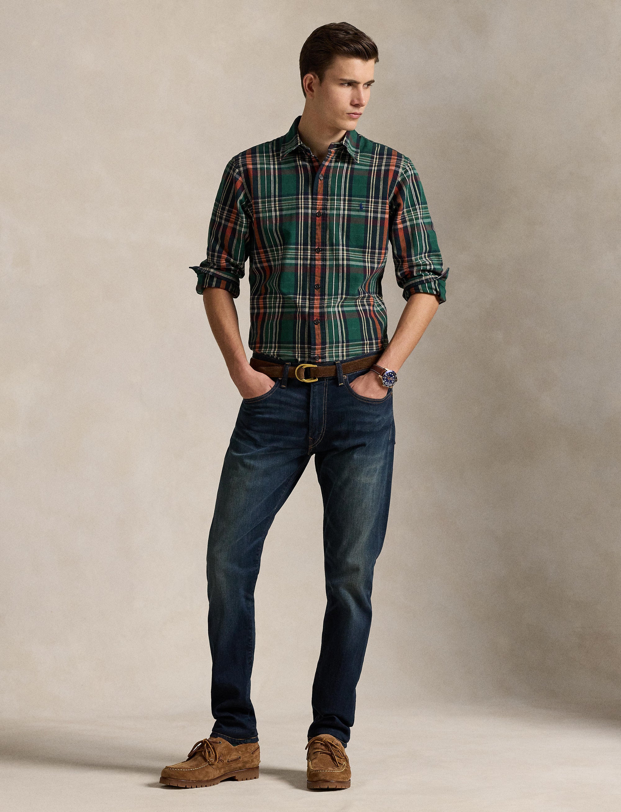Chemise Oxford ajustée écossaise - Pine, Wine & Multicolore