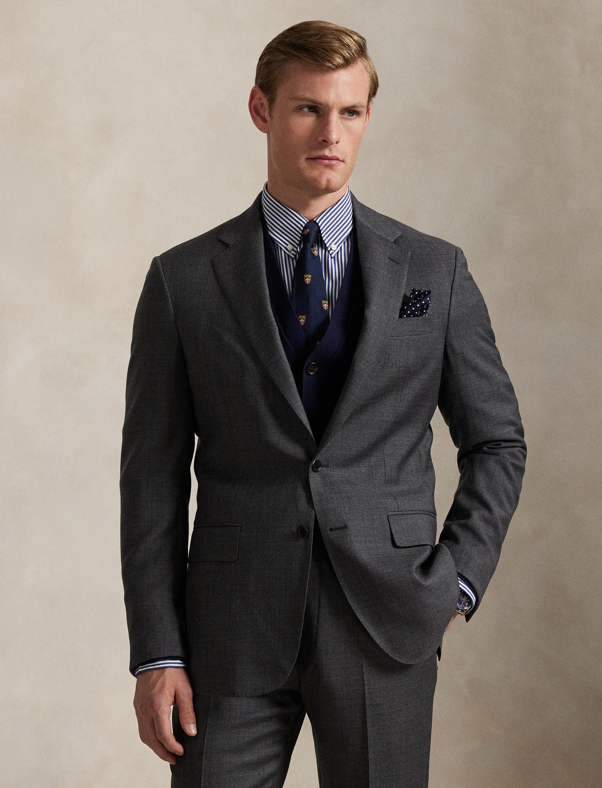 Costume peau de requin Polo Tailored Fit en laine - Medium Grey & Multicolore