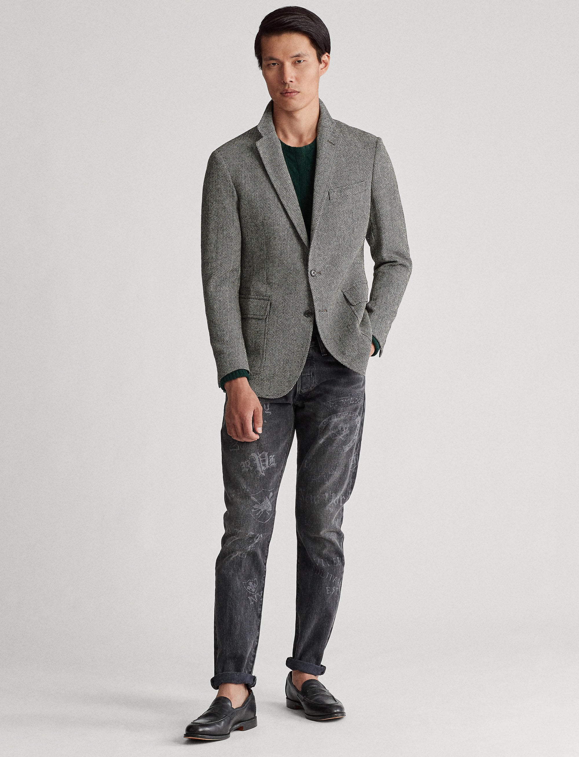 Blazer Polo à chevrons en laine - Black & Cream