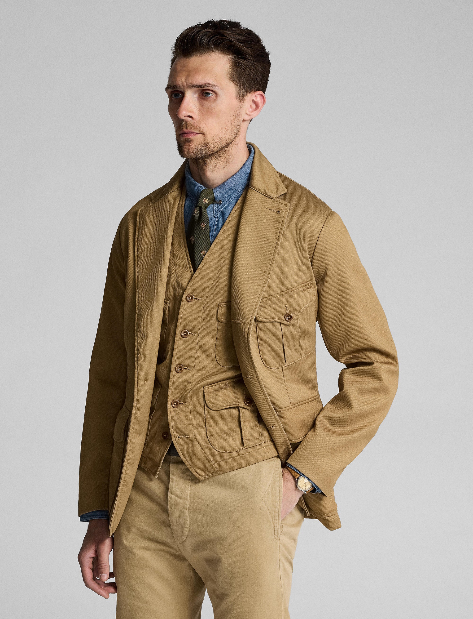 Blazer déstructuré tissu à grosses côtes - Brown