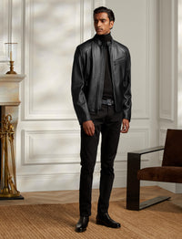 Randall biker jacket with leather zips - Black