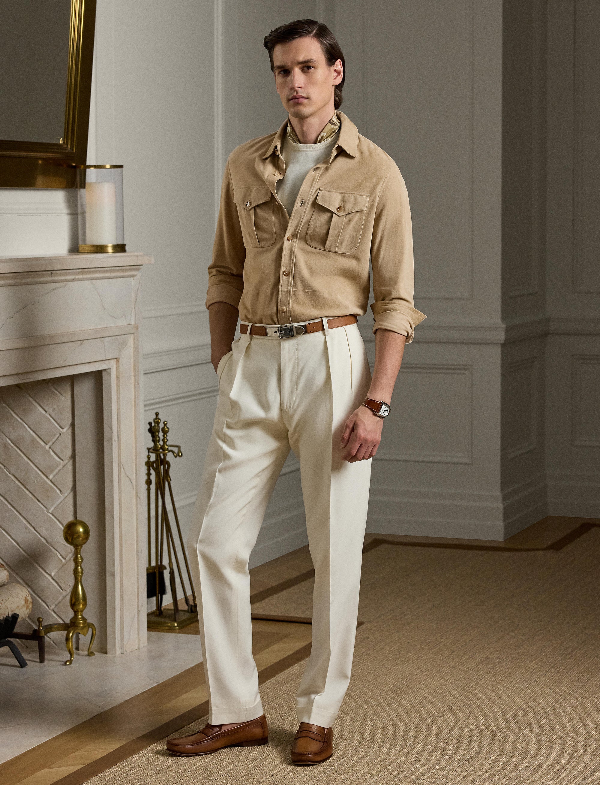 Barron suede overshirt - Oyster Tan