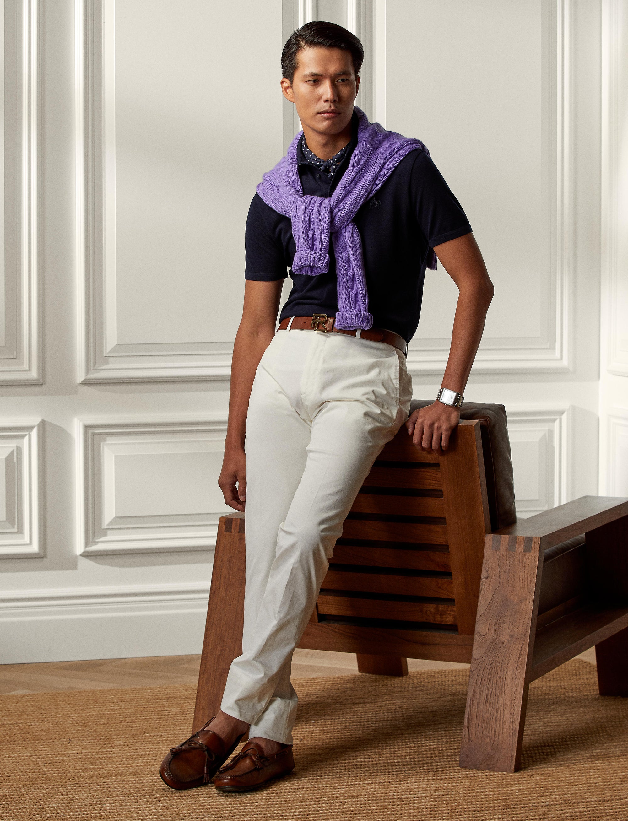 Wool pique polo shirt - Classic Chairman Navy