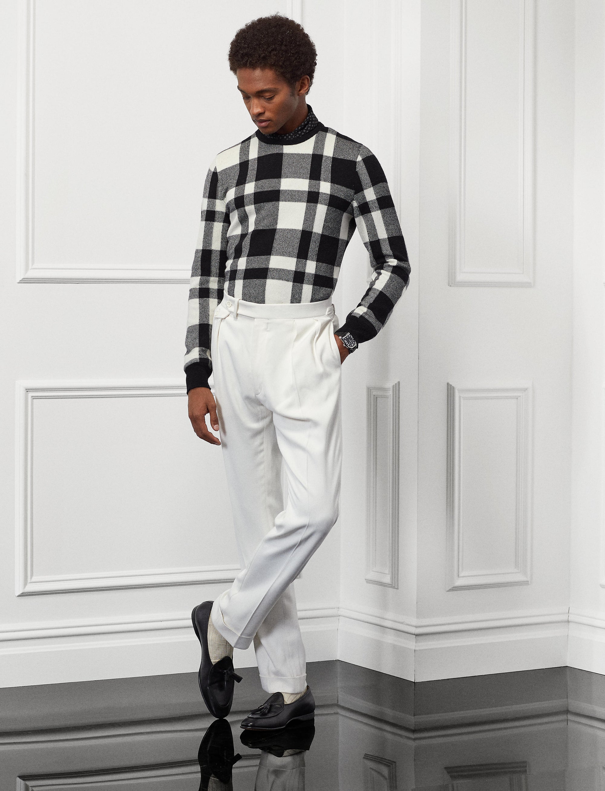 Pull en cachemire écossais - Classic Black With Lux Cream