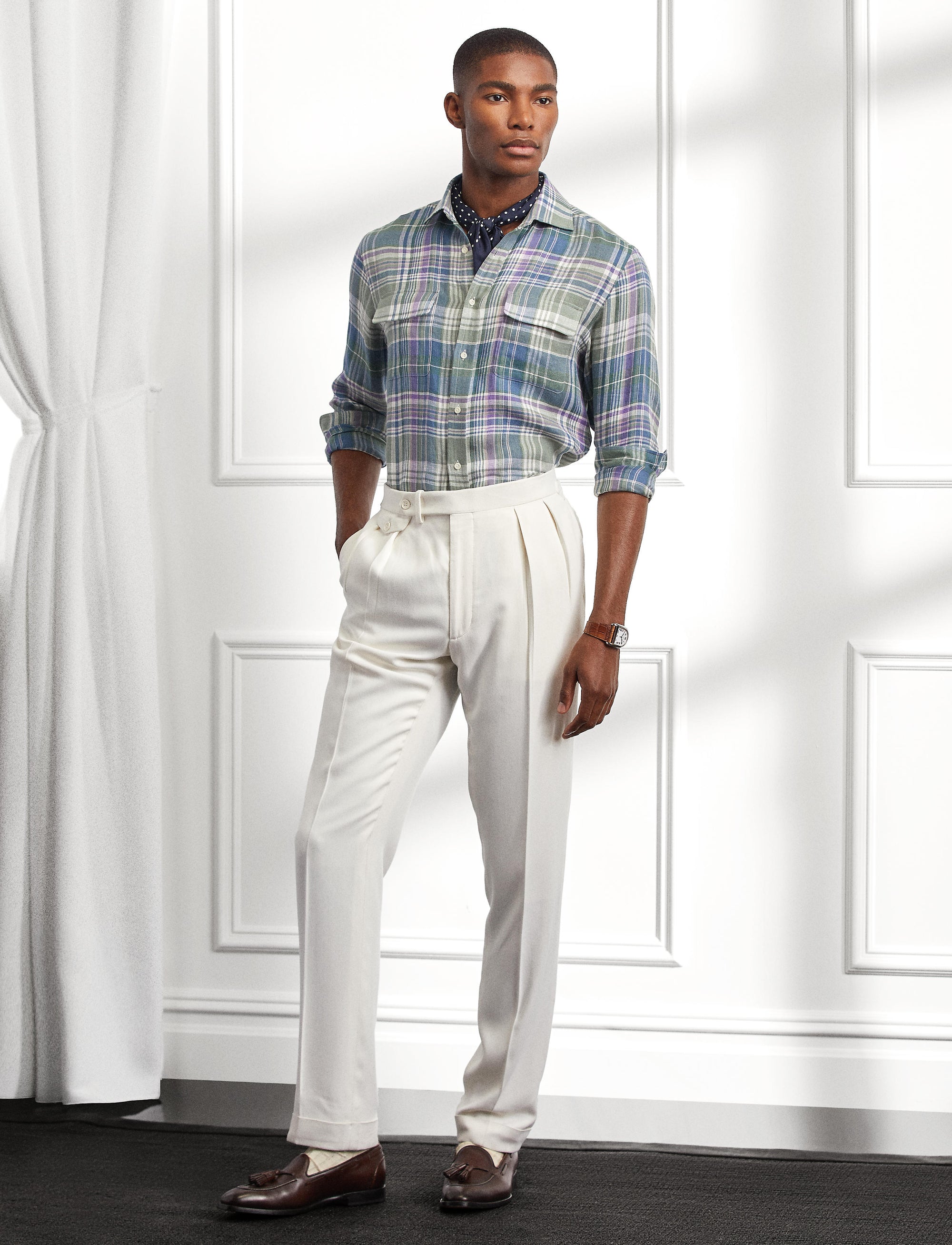 Tartan linen twill shirt - Multicolour